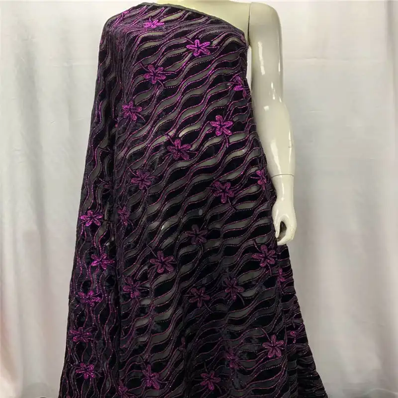 2023 High quality african printed velvet fabric 5+2 yards for ladies to wear soft and comfortable printed velvet silk fabric.L75