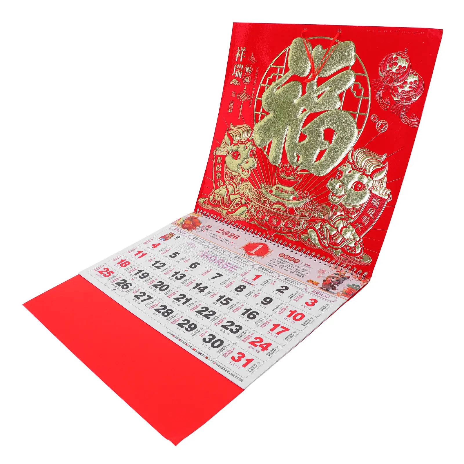 

Gold Foil Year of Horse Wall Calendar Traditional Chinese Lunar Planner Home Office Hanging Decor Spring Festival Wall Hanging