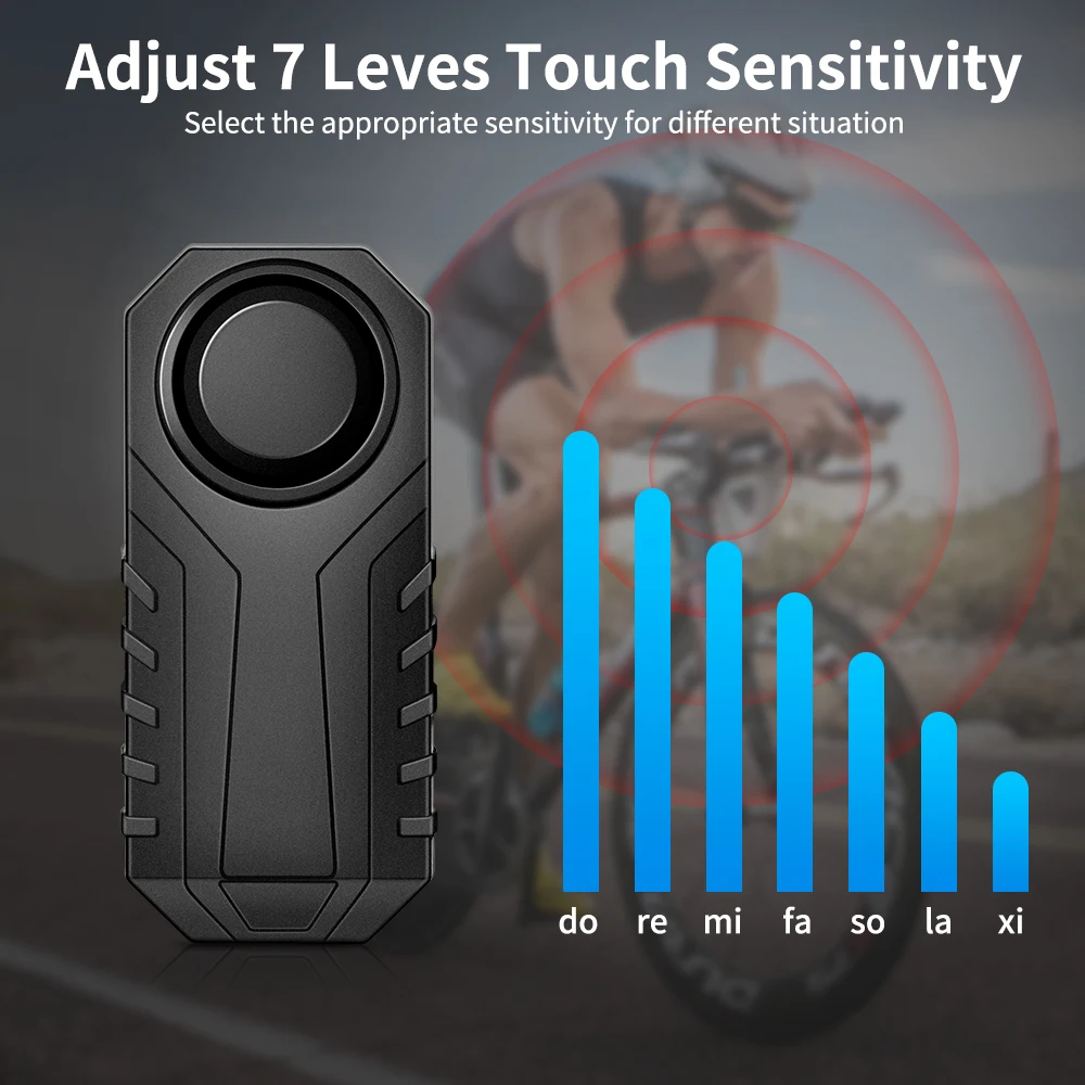 110dB Loud Anti Theft Bicycle Alarm Wireless Warning Alarm Adjustable Volume Waterproof Motorcycle Alarm 700mAh Lithium Battery