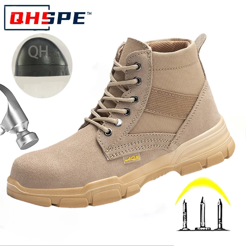 Men's Winter Wool Velvet Cotton Safety Work Shoes High Top Steel Toe Insulated Labor Protection Construction Shoes
