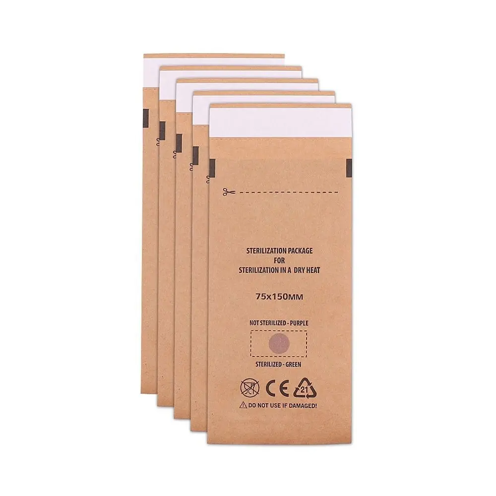 100Pcs Disposable Sterilization Nail Bag Safety Healthy Kraft Self-Sealing Bags Multifunction Paper Gel Equipment Sterilizer