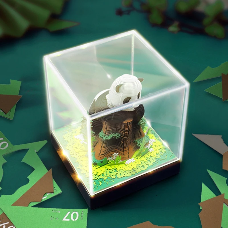 3D Panda calendário com luz, escultura em papel arte, pedaço do tempo, presentes DIY, decoração desktop, 2024