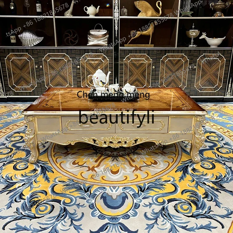 

Французский журнальный столик из цельного дерева, роскошный европейский резной чайный столик, маленькая вилла2936