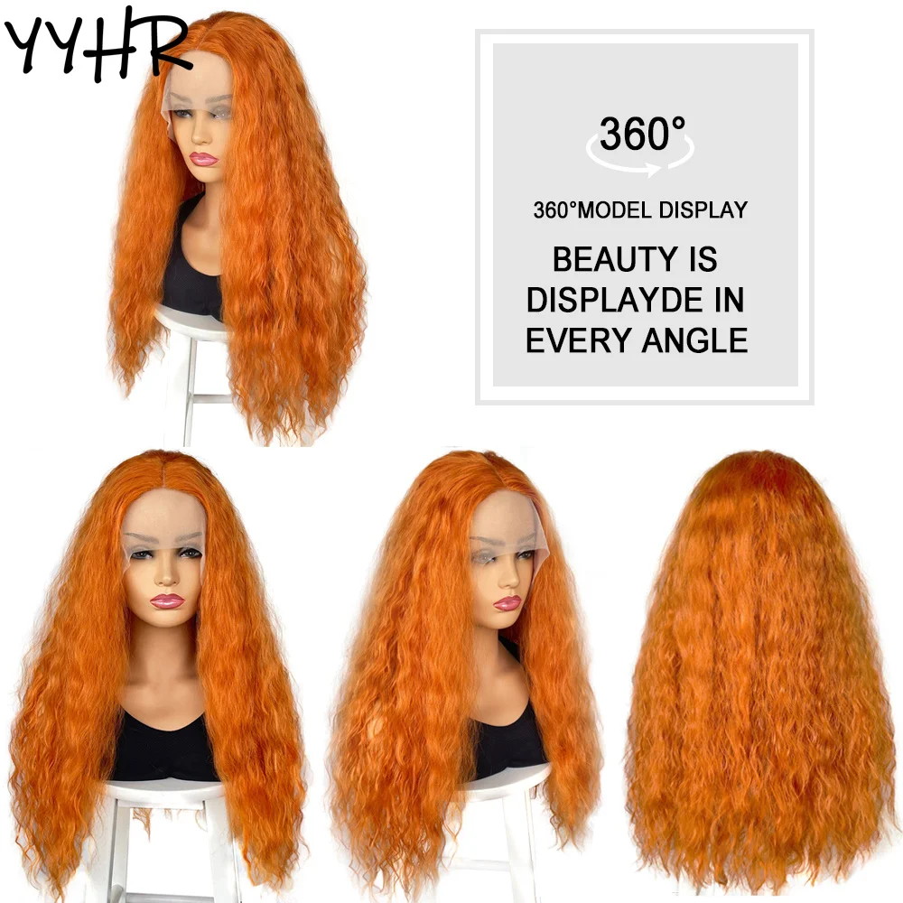 Natural Lace Wigs Curly for Woman Long Water Wave Orange Cosplay Women Synthetic 13X4 4X1 T Part Lace Wig Soft Fluffy Style