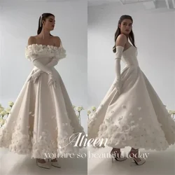 Aileen-vestido Midi blanco con flores en 3D para mujer, traje de Gala hecho a mano, elegante, de lujo, para fiesta y boda, 2024