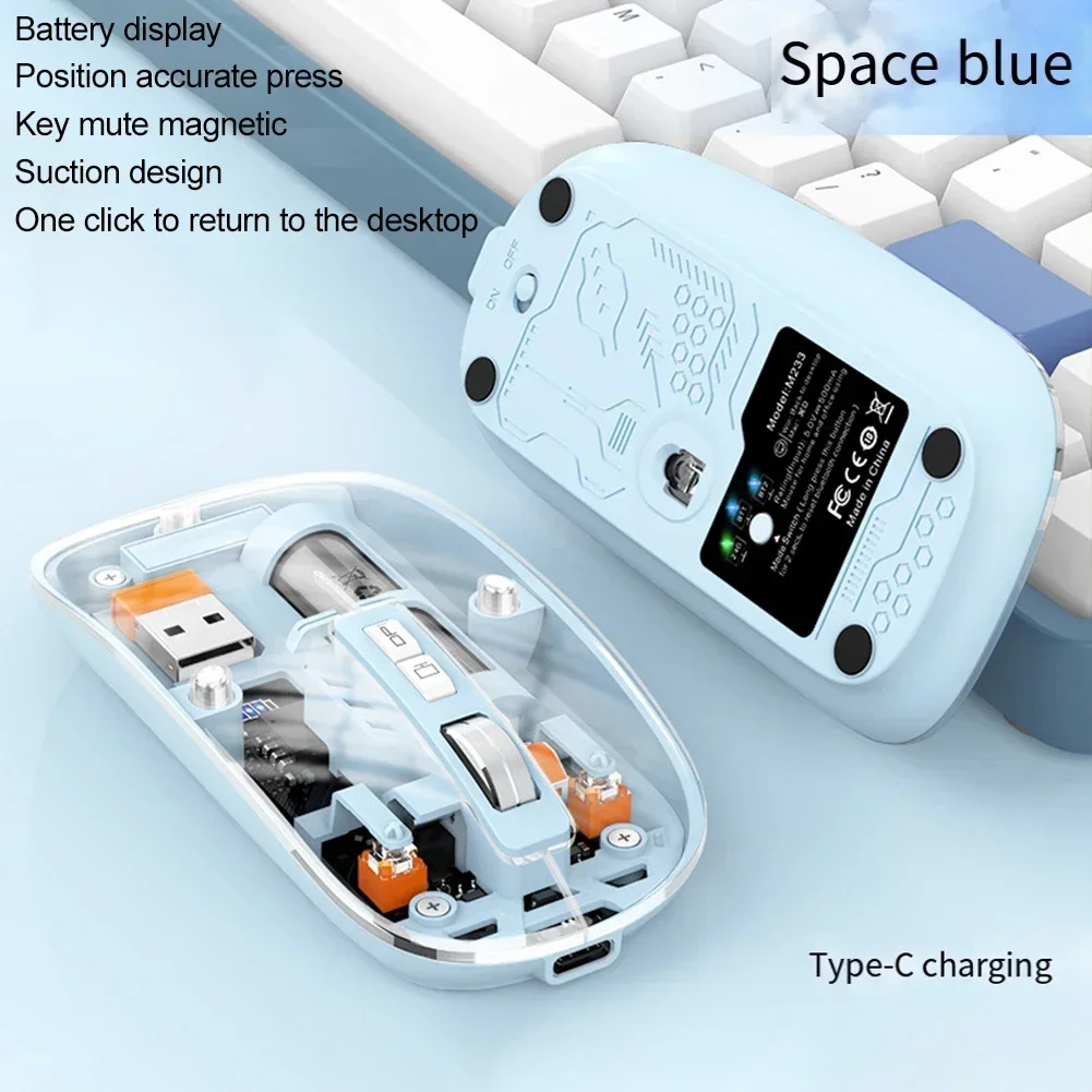 

Battery Transparent Mouse Transparent Design Type C Charging Interface Adjustable Battery Display Light DPI Mouse Million Clicks