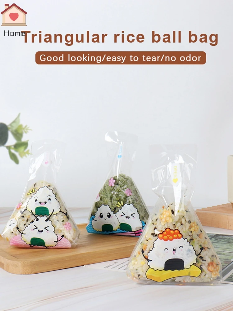 Cute Cartoon Triangle Rice Ball Packing Bag, Seaweed Sushi Mould Bag, Bento Acessórios, 100Pcs