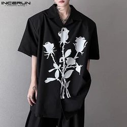 INCERUN Men Shirt Printing Lapel Short Sleeve Loose Casual Men Clothing Summer Korean Style Streetwear 2024 Fashion Male Shirts