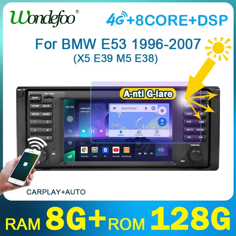 For BMW 5 Series E39 X5 E53 M5 1996-2003 2 Din Car Radio Multimedia player Carplay Bluetooth Android Auto Stereo 8GB 128GB WIFI 