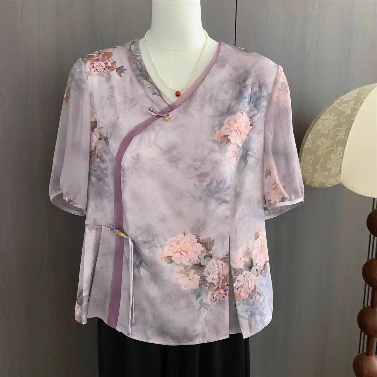 

Sexy Mesh Tie Dye Print Lace Up Long Sleeve Blouse Women Retro Hollow Out Slim Chic Crop Top Fashion Sheer Y2k Shirts