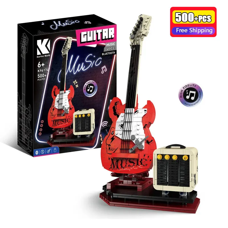 

Artist Guitar APP Control Building Blocks Technical Bluetooth Audio Music Playback Bricks Educational Construction Toys Gift