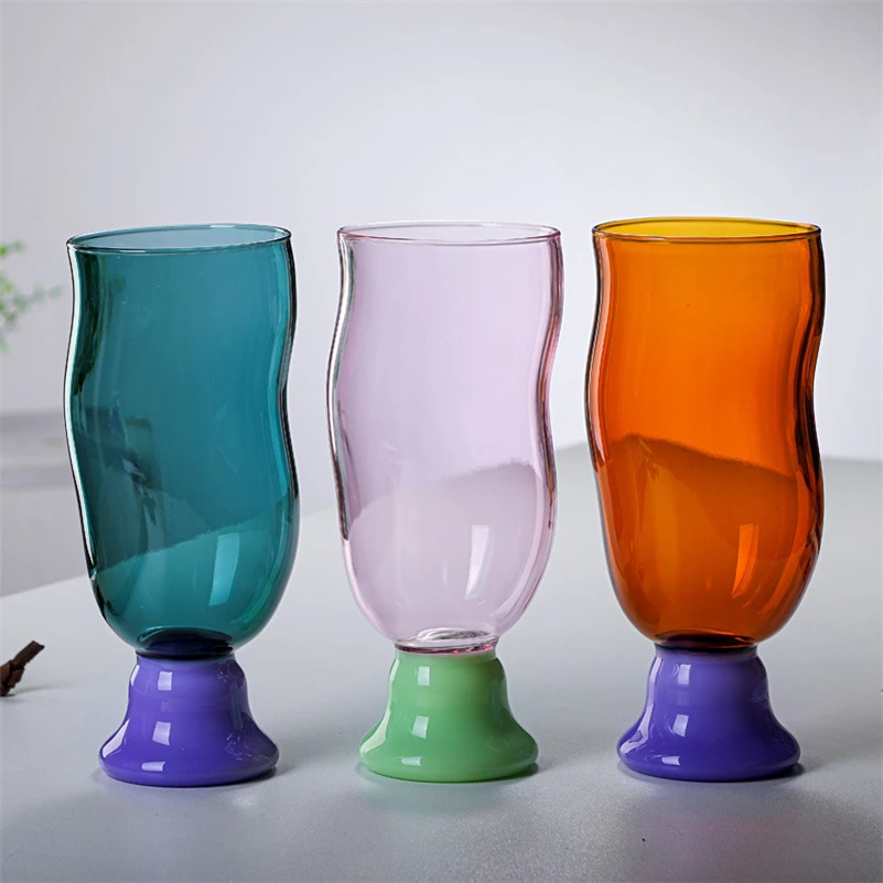 Color Borosilicate Glass Mug S Curve Wave Shape Heat Resistant Glass Cup Red Wine Cocktails  Coffee Ice Water Cup