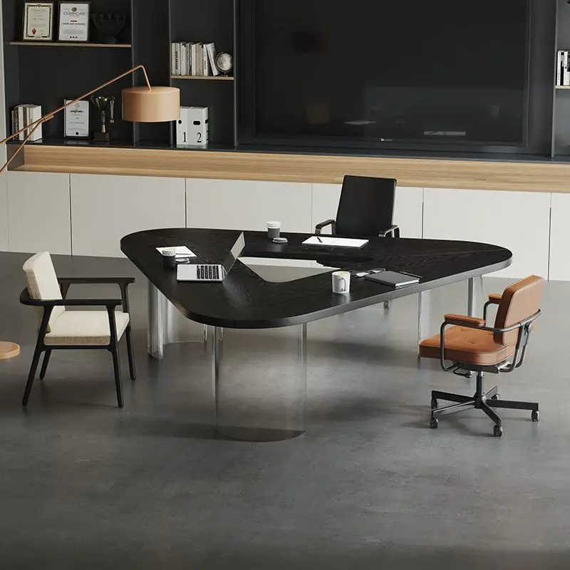 

Solid wood three-sided conference table Creative business negotiation table Simple and modern