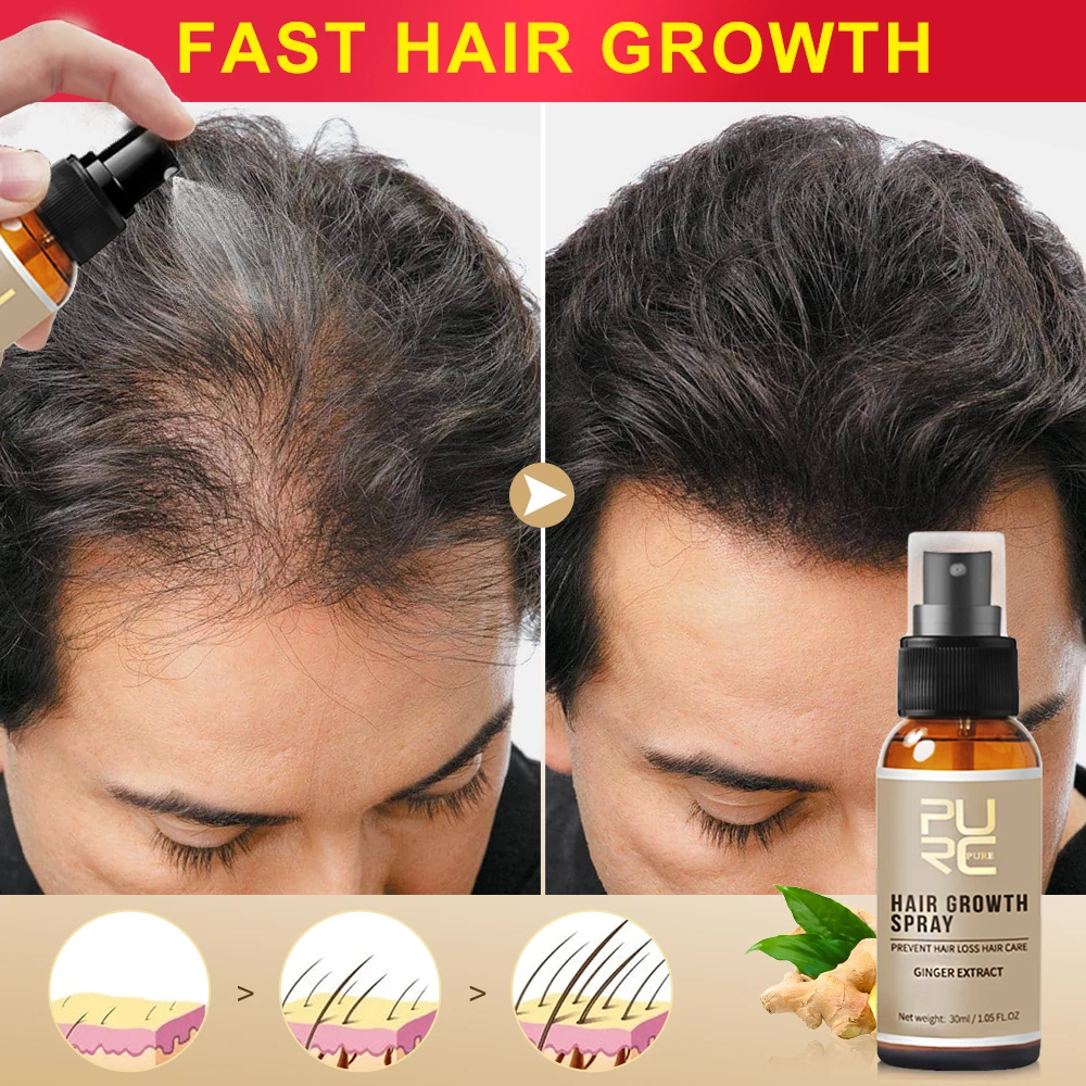 PURC Ginger Hair Growth Spray Anti Hair Loss Care Fast Regrowth Thicken Scalp Treatment Hair Grow Products for Men Women