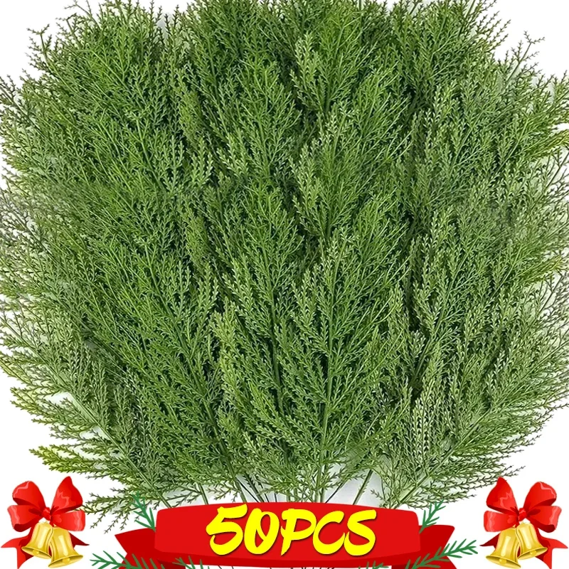 1/50PCS Artificial Pine Branches Fake Plants Leaves Xmas Tree Green Pine DIY Wreath New Year Christmas Party Home Decor Supply