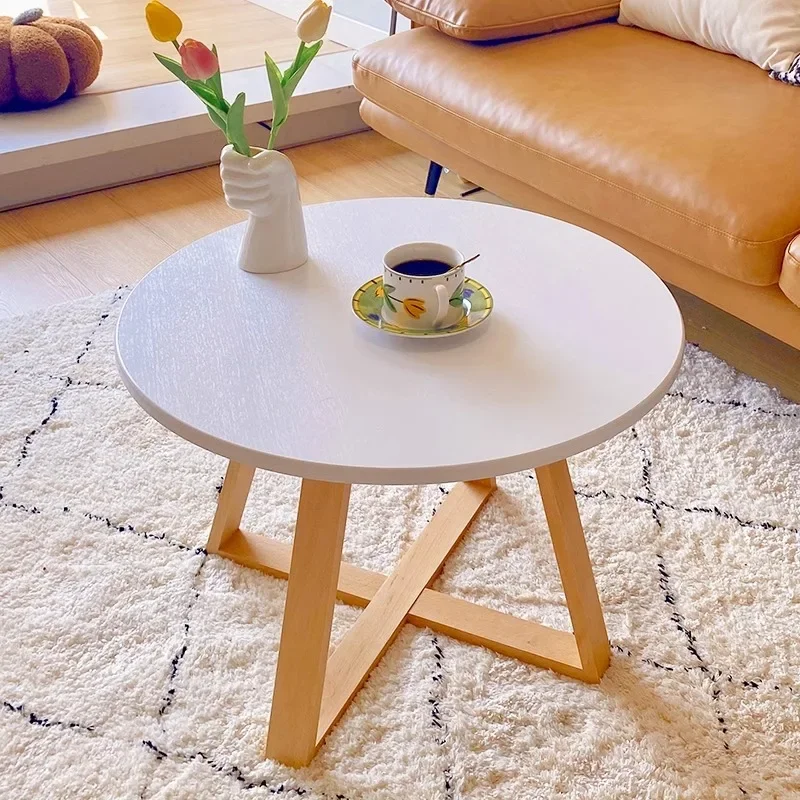 Japanese-style original solid wood bedroom coffee table living room home balcony white round low table very simple small apartme