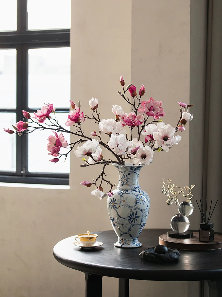 

Новый китайский искусственный цветок магнолии для домашнего декора, одиночный стебель, настольное украшение, реквизит для фотосъемки, пластиковые лепестки, Happiness