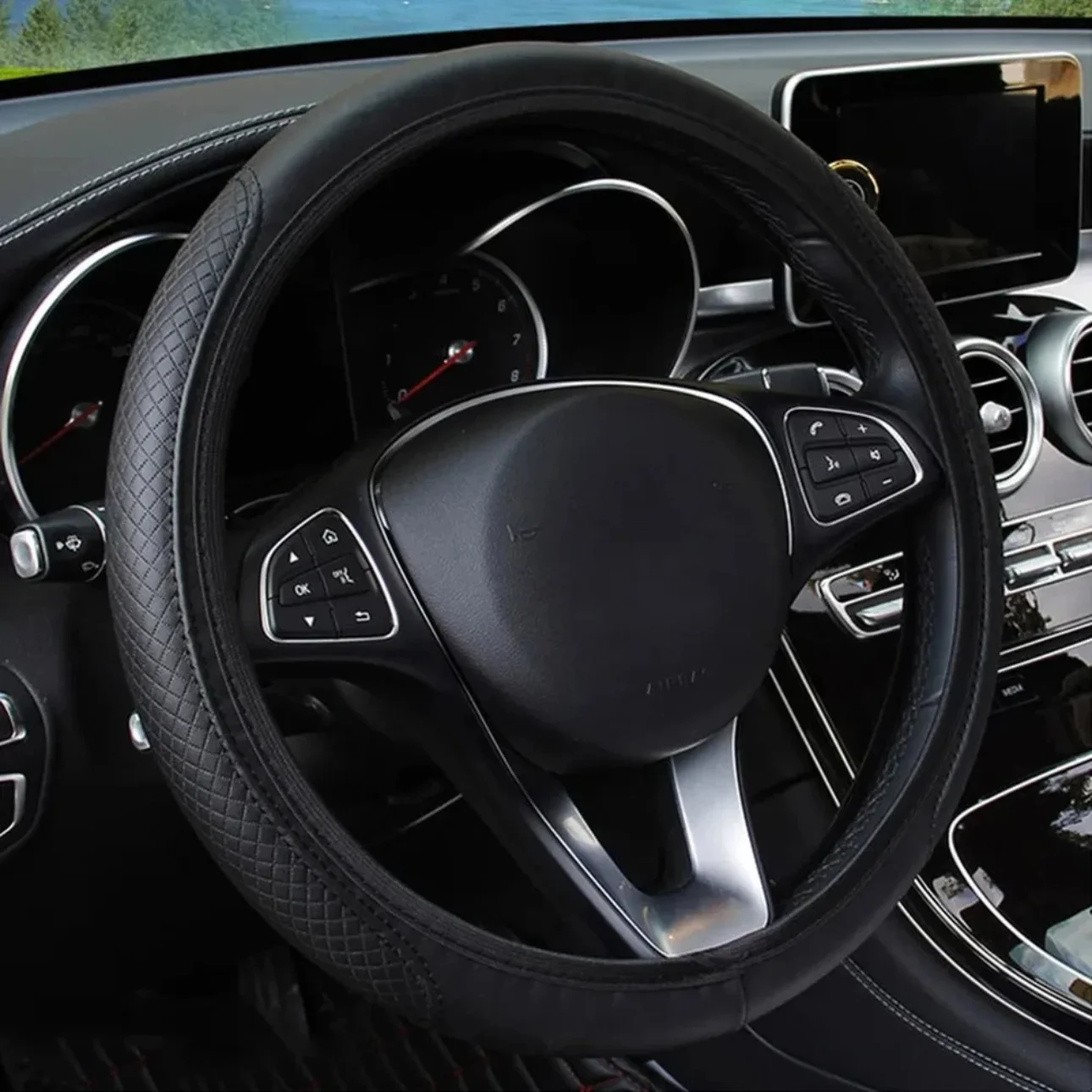 14.5-15inchCar Steering Wheel Cover Skidproof Auto Steering- Wheel Cover Anti-Slip Embossing Leather Car-styling Car Accessories