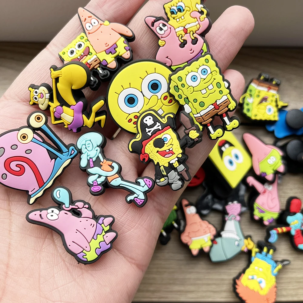 32pcs/set DIY Shoe Charms SpongeBob SquarePants PVC Decorations Fit for Bubble Slides Sandals