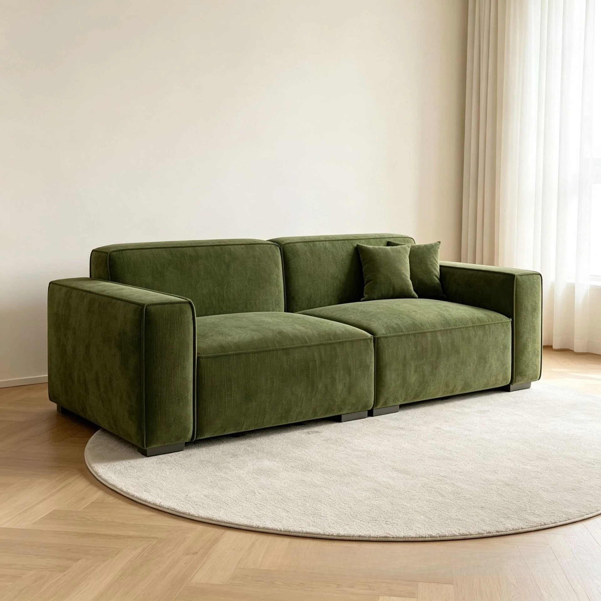 avocado green, tofu block sofa, chenille suede wear-resistant, modular splicing, small apartment