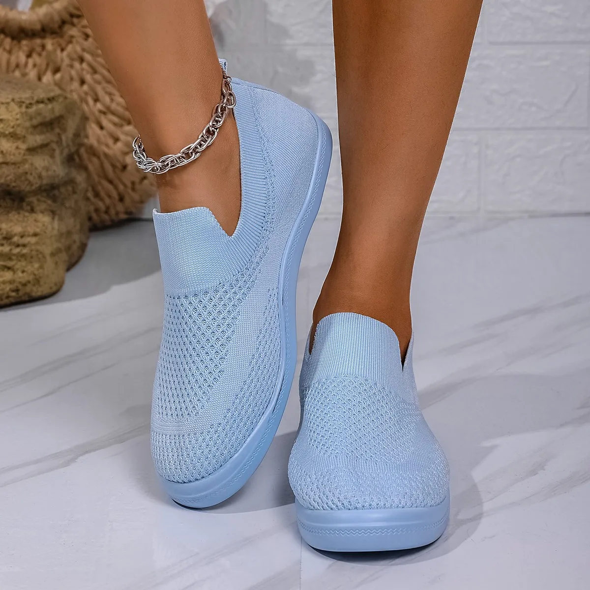 حجم كبير الترفيه الشقق 2025 صيف جديد لينة أسفل أحذية فلكنيز عادية شبكة جوفاء الانزلاق على الصلبة حذاء واحد مسطح #4