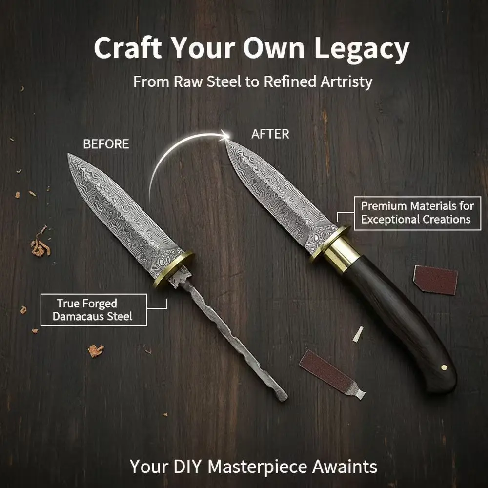 Damascus Steel Tea Knife Blank, Tea Sword Blank & Tea Shovel Blank - Large Straight Blade Blanks for DIY Crafting view 5