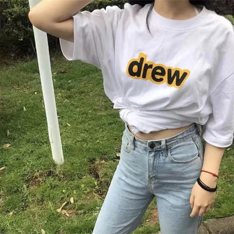 

Drew House Premium Quality Smiley Classic Letter Short-Sleeve High-Street Unisex Cotton Minimalist Versatile Base Layer T-Shirt