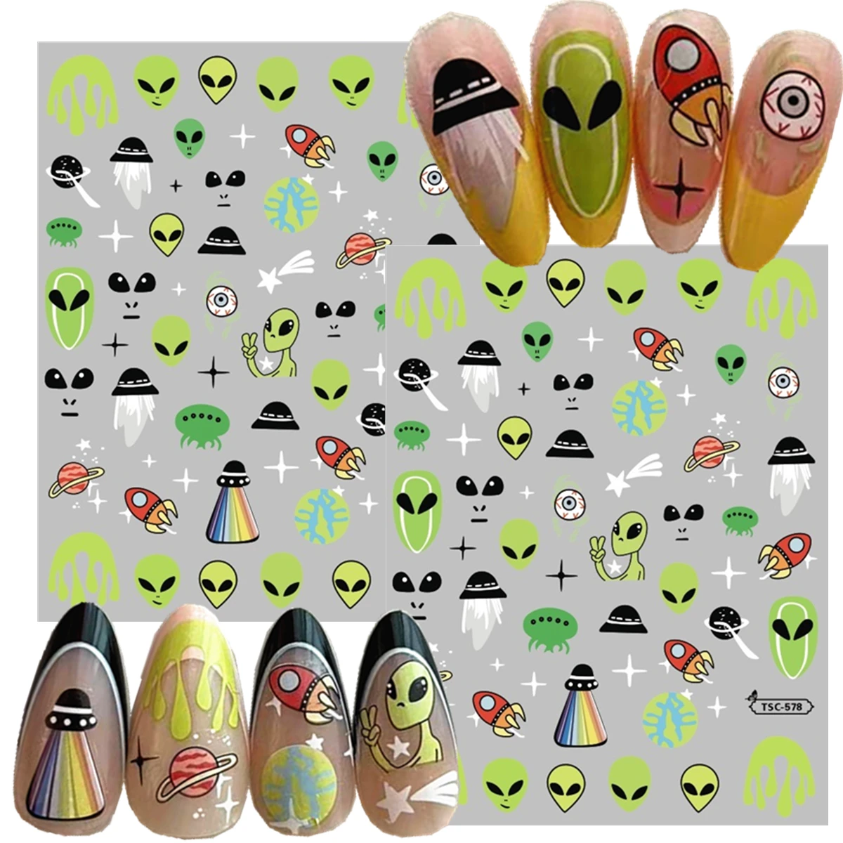 Universe Alien ruimteschip sterren 3D Nail Art stickers nagelstickers