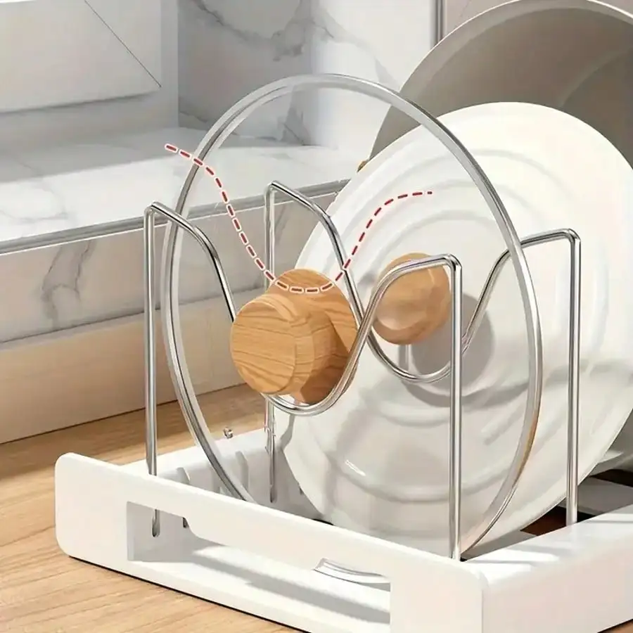 Adjustable Partition Storage Rack, Expandable Kitchen Cabinet Organizer, Durable Holder For Cookware, Lids And Baking Utensils 3