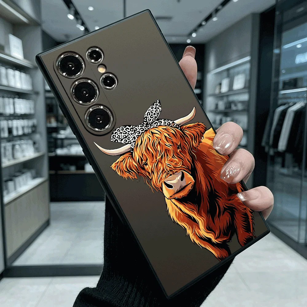 Highland Cow Bandana Shockproof Soft TPU Back Case For Samsung S22 S23 S24 S25 S26 Ultra A16 A35 A55 Anti Drop Cover