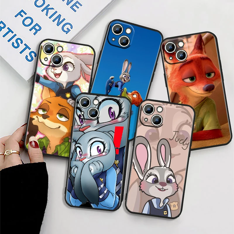 

Zootopia Disney Rabbit Cartoon For iPhone 15 14 13 12 11 XS XR X 8 7 SE Pro Max Plus Mini Black Soft Phone Case