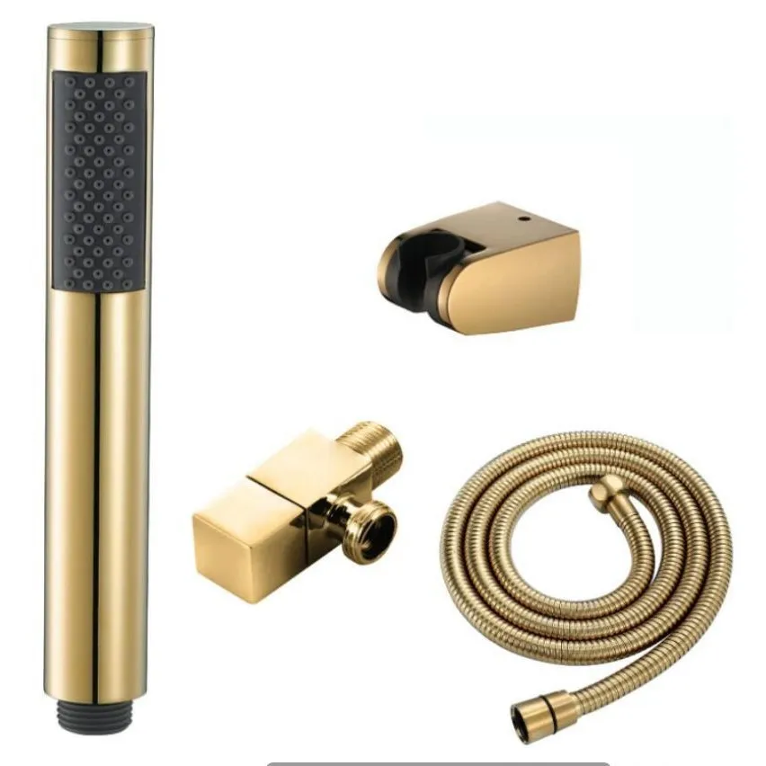 

Handheld Rain Shower with Base and Shower Tube Set Titanium Gold