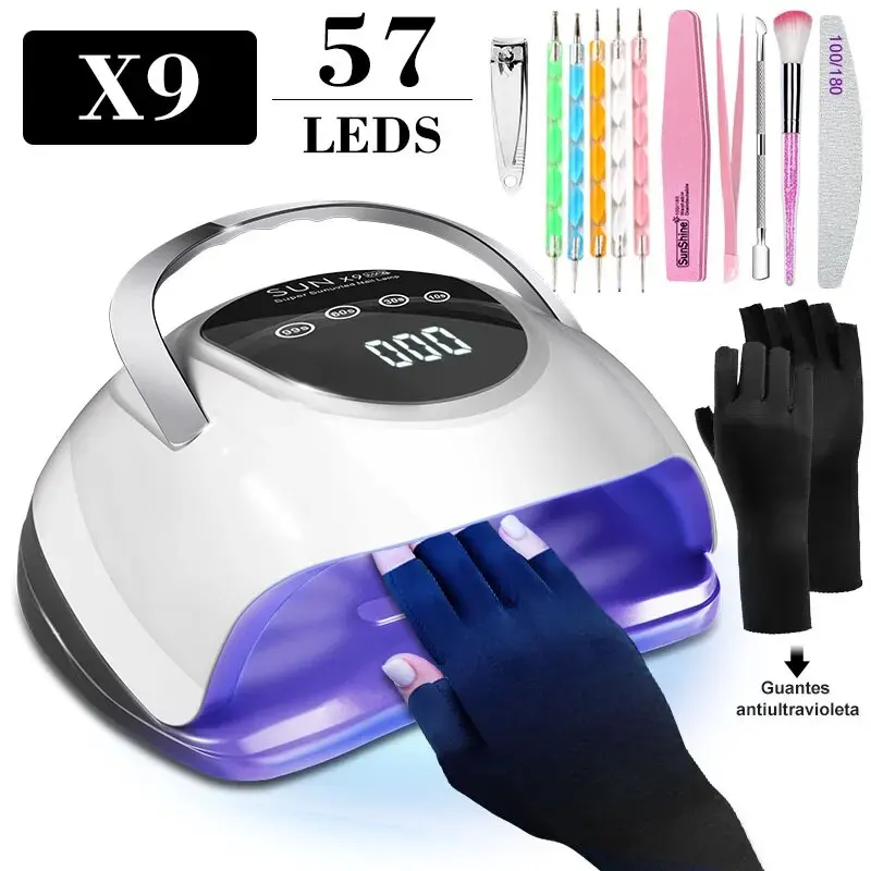 57LEDs UV Nail Lamp Dryer Manicure Set with Nail Art Dotting Brush Files Buffer for Drying Nails Polish Manicure Salon Tools Set