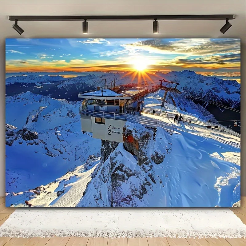 Un tissu de fond de paysage de ski d'hiver, universel, pas besoin de pouvoir, adapté aux salons, décoration extérieure