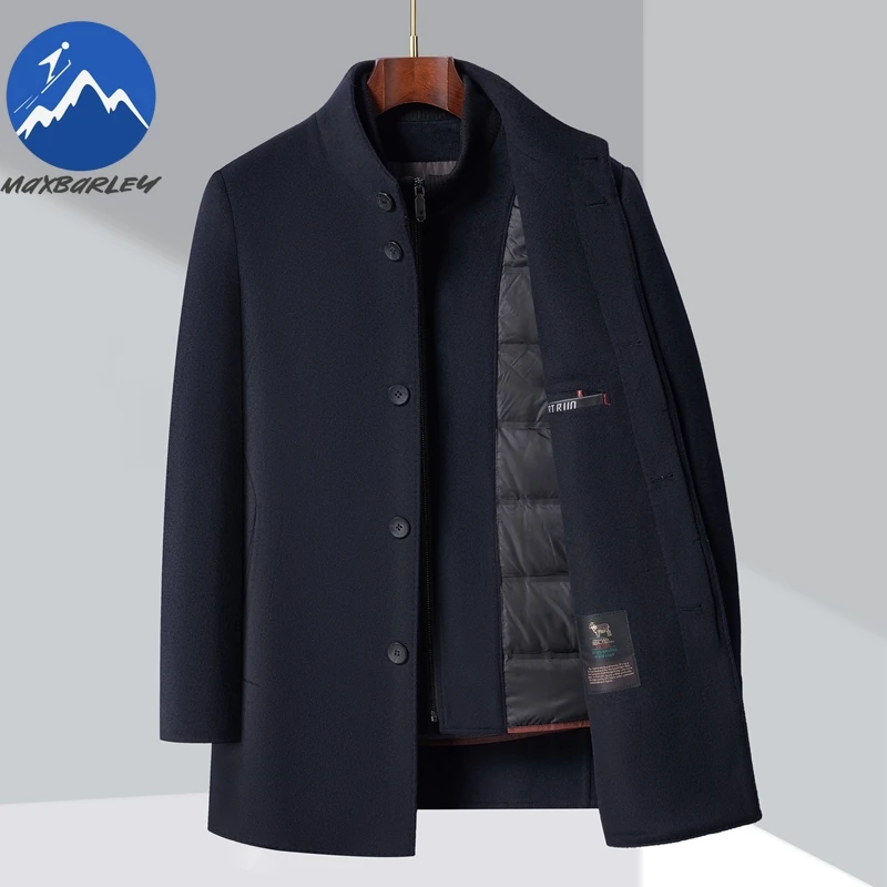 

Maxbarley Wool Coat Men Luxury British Detachable White Duck Down Warm Jacket Winter 2025 New Thick Mid-length Woolen Overcoat