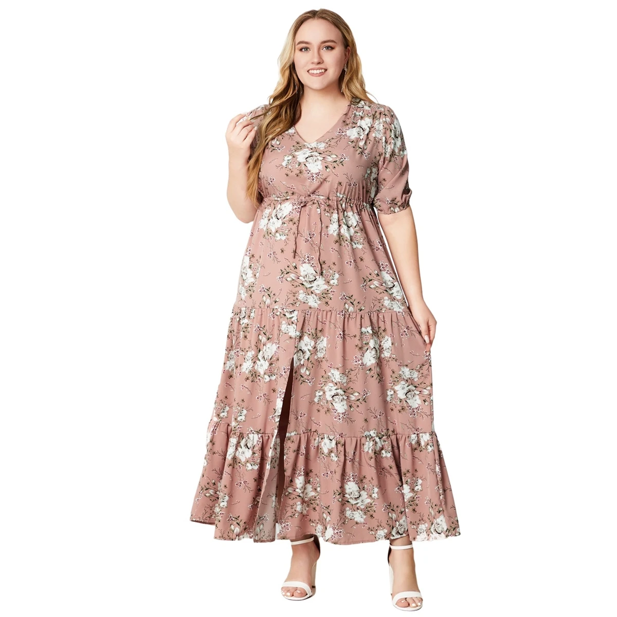 Plus Size Summer New Style Floral Print Bohemian Holiday Beach Dresses For Women