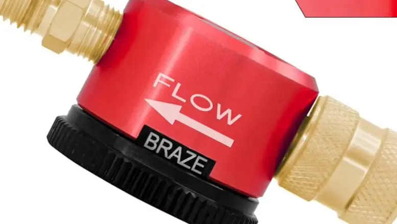 Brass Nitrogen Flushing Tool For HVAC Rinsing Soldering Shut Off Modes Air Compressor Fittings Red Ergonomic Design