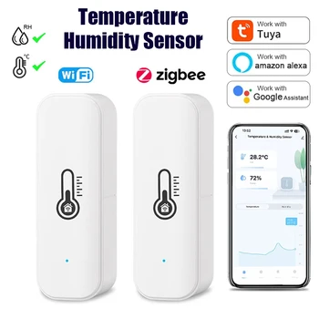 Tuya WiFi Zigbee مستشعر درجة الحرارة والرطوبة الذكي، مقياس الحرارة الداخلي، جهاز التحكم في الرطوبة، مراقبة العمل مع Alexa Google