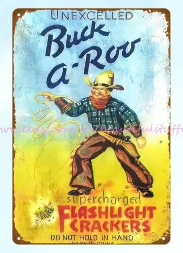 Buck-a-Roo firecracker metal tin sign indoor outdoor wall art for living room