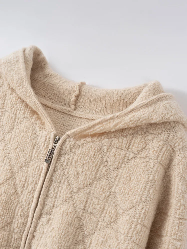 منشفة التطريز مقنعين سترة الخريف الشتاء المرأة سميكة 100% الكشمير تريكو نعمة عادية الملابس النسائية بلايز كسول الرياح