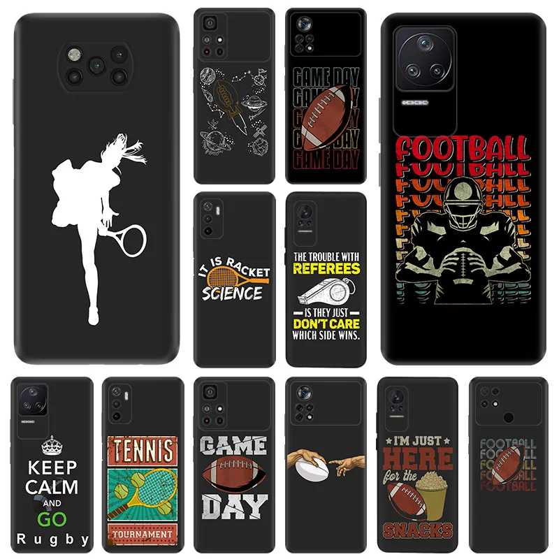 Matte Phone Case for Xiaomi Mi Poco F3 F4 F5 X3 X4 X5 M3 M4 Pro GT M5 C40 C50 C51 M5S Game Tennis Rugby Black Soft Cover