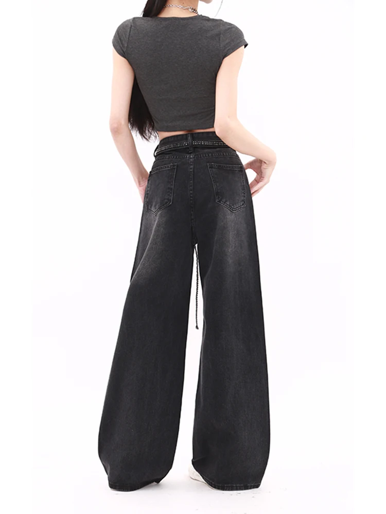 Pantaloni in denim da donna invernali Diamanti Grunge Y2K Jeans larghi Harajuku Cowboy giapponese Ampia vestibilità Designer a vita bassa di alta qualità Nuovo