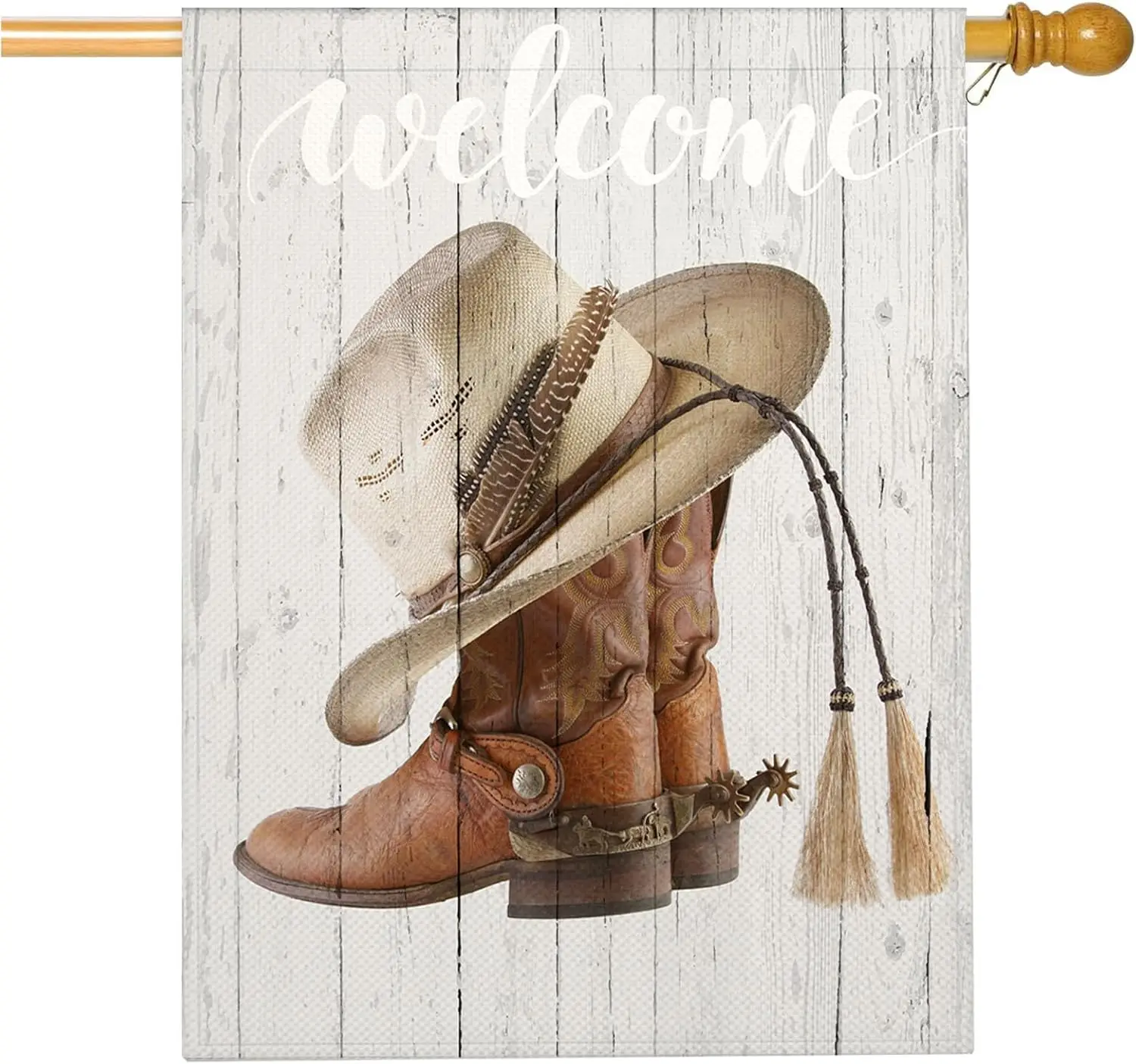 Mugod Western Cowboy Boots and Hat House Flag Double Sided 28 x 40, Retro Burlap Large Flag House Seasonal Farmhouse Outside EEZ
