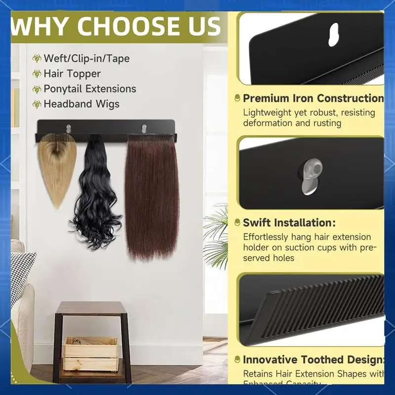 

AA77 Hair Extension Hanger,Black Hair Extension Holder For Styling, Washing, Drying, Braiding, Hair Extension Display Rack