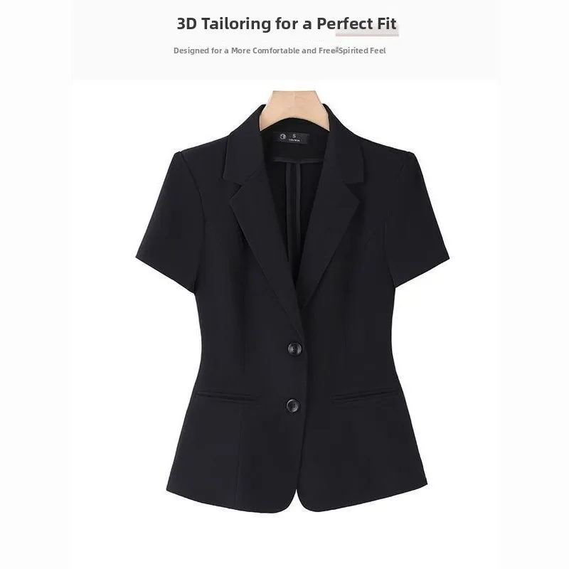 Black Short Sleeve Suit Jacket for Women Summer Thin Work Interview Professional Personality Small Size Workwear Set