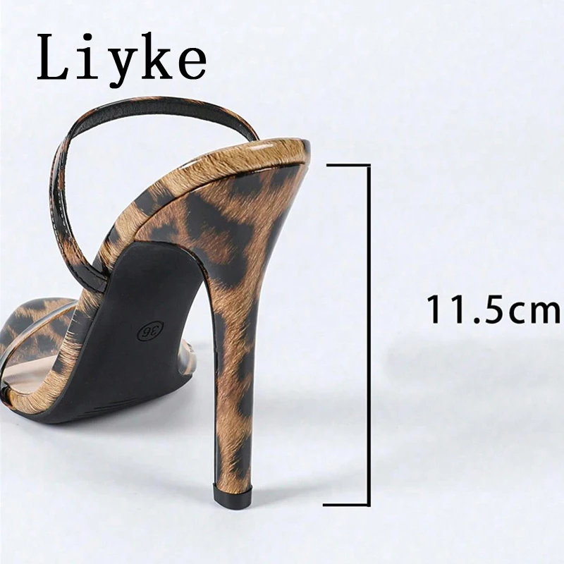 Liyke الصيف موضة الانزلاق على مطاطا حزام الظهر الصنادل المرأة مثير ليوبارد طباعة عالية الكعب مأدبة أحذية الحفلات Sandalias Mujer
