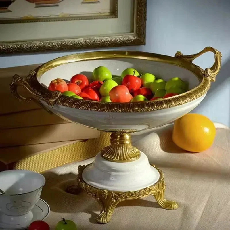 Multi-color hand-painted brass fruit plate dktop decoration ceramic ornament
