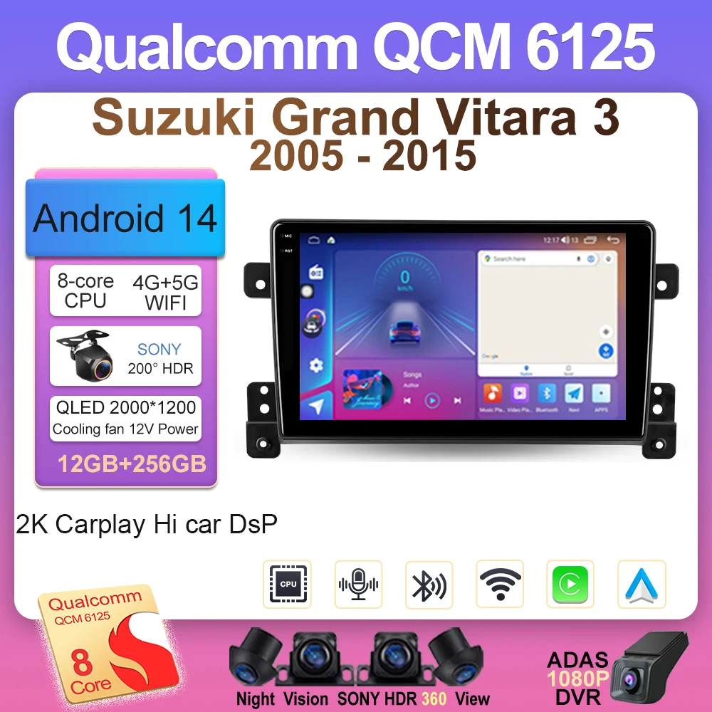 Car Android For Suzuki Grand Vitara 3 2005 - 2015 2 din Multimedia Video Player Carplay GPS Navigation Bluetooth 8 Core 5G Wifi