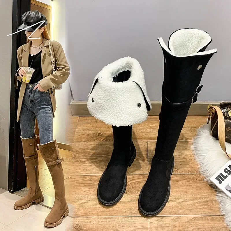 Chelsea Boots Women Shoes 2025 New Winter Fashion Over The Knee Plush Warm Snow High Boots Casual Shoes Flats Motorcycle Botas