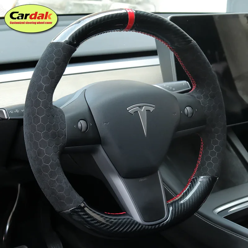 Full Soft Black Suede Car Steering Wheel Cover for Tesla Model 3 Y 3P YP 2017 2018 2019 2020 2021 2022 2023